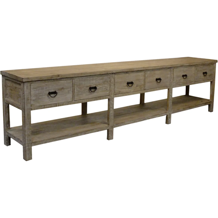 CFC Reclaimed Douglas Fir Martha Sideboard, 6 Drawer, Grey Wash Wax, 142" W