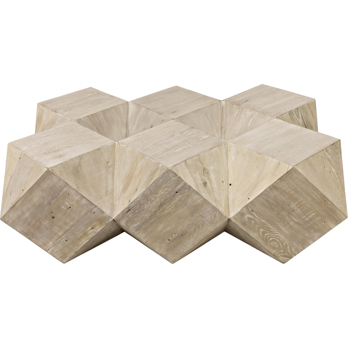 CFC Reclaimed Douglas Fir Icosahedron Coffee Table, Large, Grey Wash Wax, 55" W