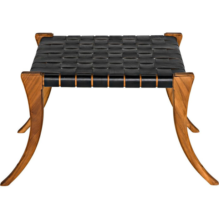 Noir Sparti Stool - Teak & Black Leather, 31" W
