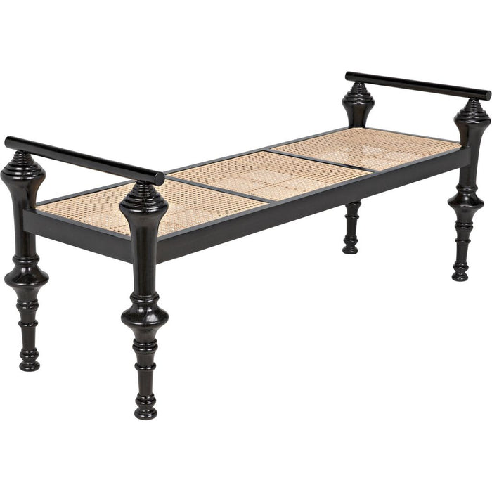 Noir Indochine Bench - Mindi & Caning, 65" W