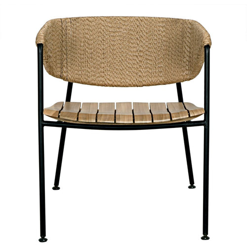 Noir Helena Dining Chair - Teak, Synthetic Seagrass & Industrial Steel, 25" W