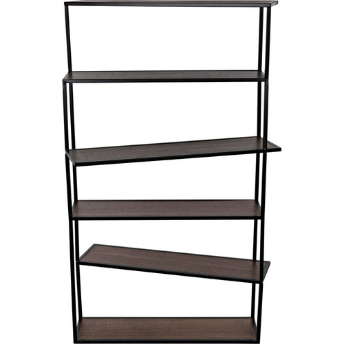 Noir Verso Bookcase - Industrial Steel & Veneer Shelves, 42" W