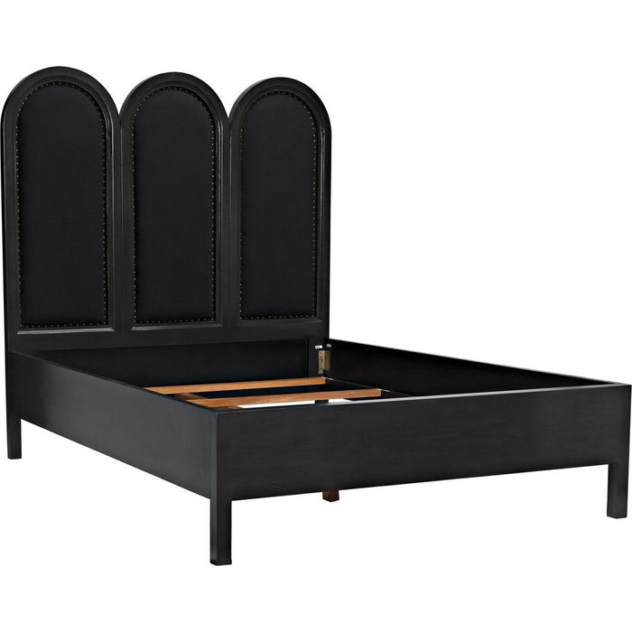 Primary vendor image of Noir Arch Bed, Queen - Mahogany, Cotton & Brass Nail Heads
