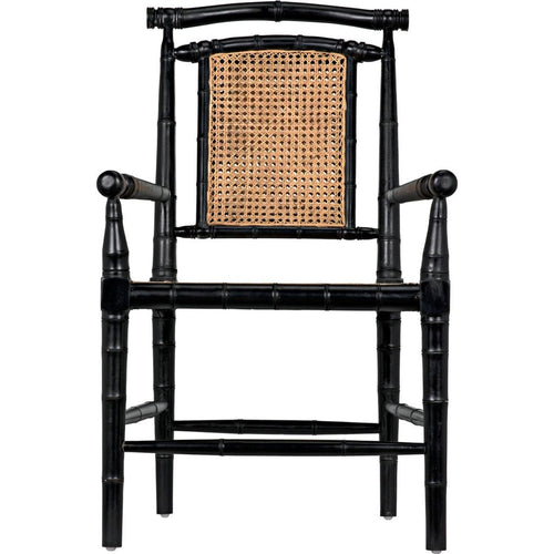 Noir Colonial Bamboo Dining Arm Chair, Hand Rubbed Black - Mahogany, 22" W