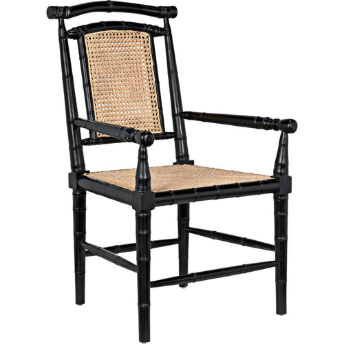 Primary vendor image of Noir Colonial Bamboo Dining Arm Chair, Hand Rubbed Black - Mahogany, 22" W
