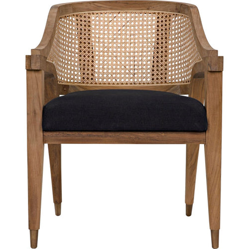 Noir Chloe Dining Chair, Teak, Caning, & Black Cotton, 24" W