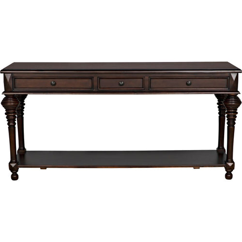 Noir Colonial Large Sofa Table, Distressed Brown - Birch & Veneer, 72" W
