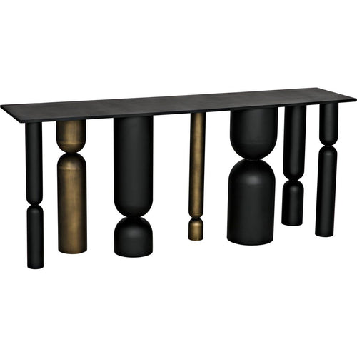 Primary vendor image of Noir Figaro Console, Black Metal & Aged Brass Finish - Industrial Steel, 71" W