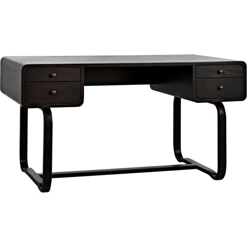 Noir Voltes Desk, Ebony Walnut w/ Black Steel, 60" W