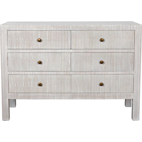 Noir Conrad 6 Drawer Dresser, White Wash - Mahogany & Veneer, 47.5" W