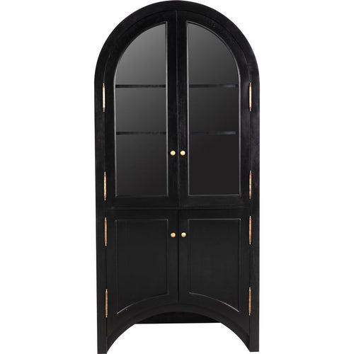 Noir Haring Hutch, Hand Rubbed Black - Mahogany, Veneer, Glass, & Brass Pulls, 40" W