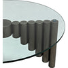 Noir Organum Coffee Table, Gun Metal Finish - Industrial Steel & Glass, 36"
