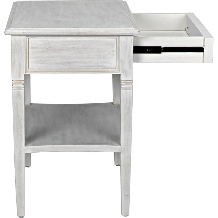 Noir Oxford 1-Drawer Side Table, White Wash - Mahogany & Veneer, 20"