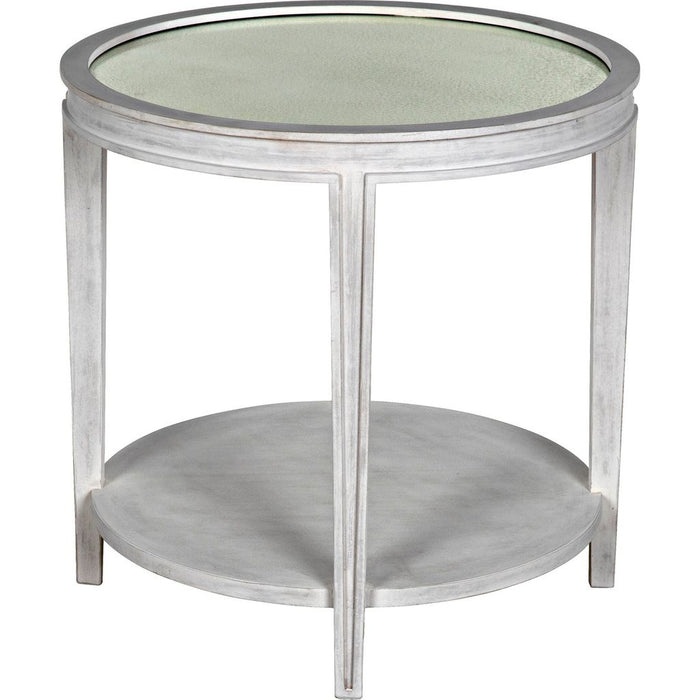 Noir Imperial Side Table, White Wash - Mahogany & Antiqued Mirror, 26"