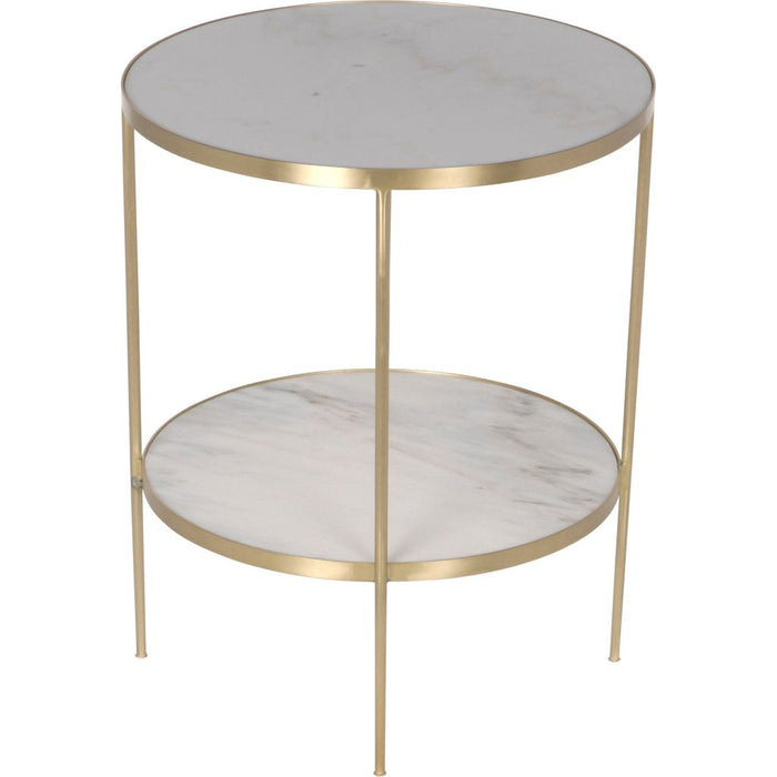 Noir Rivoli Side Table - Industrial Steel & Bianco Crown Marble, 25"