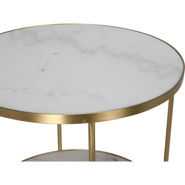 Noir Rivoli Side Table - Industrial Steel & Bianco Crown Marble, 25"