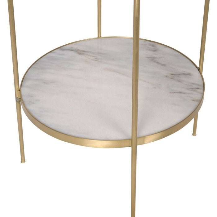 Noir Rivoli Side Table - Industrial Steel & Bianco Crown Marble, 25"