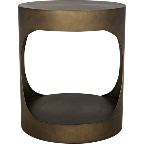 Noir Eclipse Round Side Table, Metal w/ Aged Brass Finish, 22"