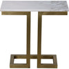 Noir Alonzo Side Table - Industrial Steel & Bianco Crown Marble, 13.5"