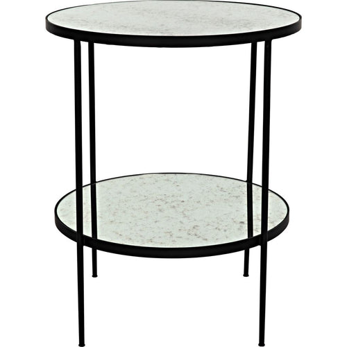 Noir Anna Side Table, Black Steel w/ Antiqued Mirror, 25"