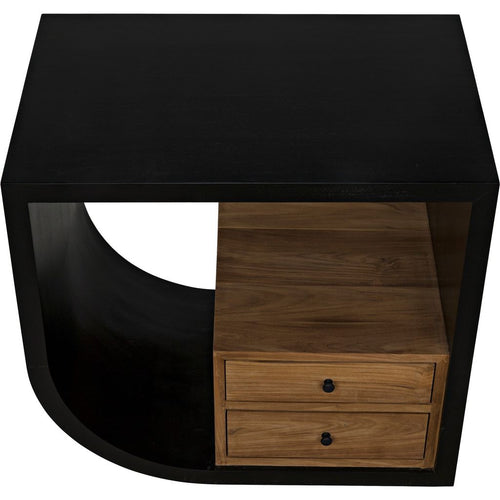 Noir Burton Side Table, Left, Hand Rubbed Black & Teak, 20"