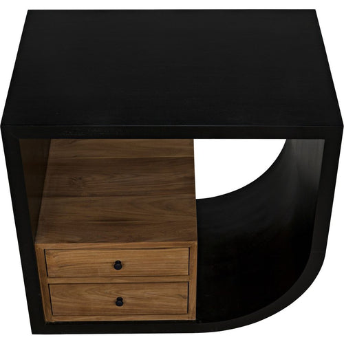 Noir Burton Side Table, Right, Hand Rubbed Black & Teak, 20"