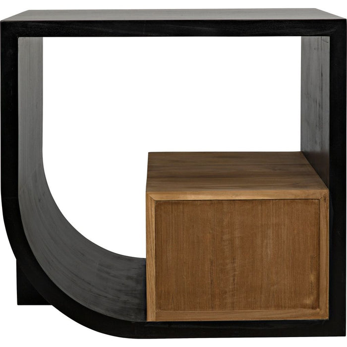 Noir Burton Side Table, Right, Hand Rubbed Black & Teak, 20"