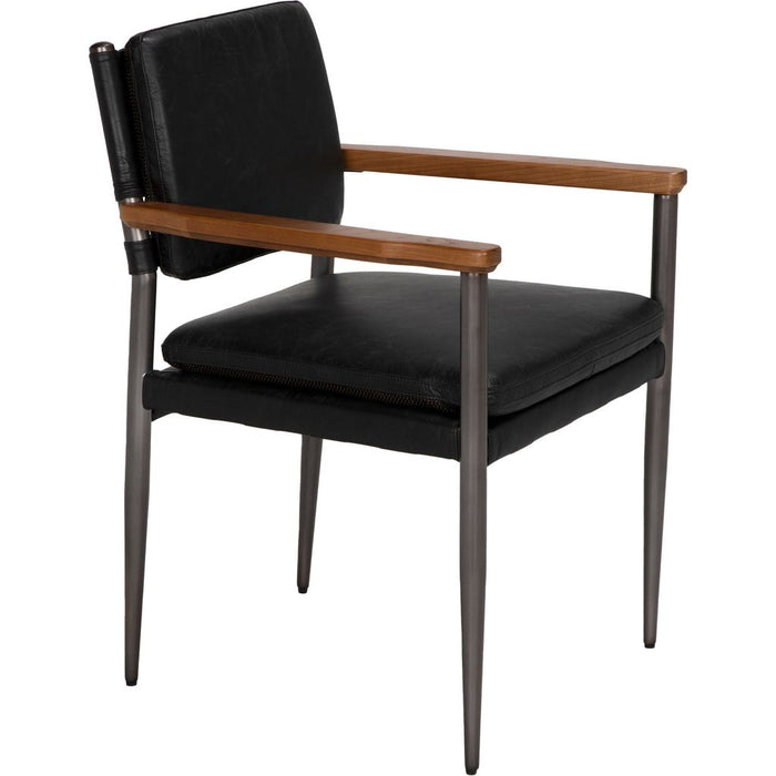Primary vendor image of Noir Wooster Chair Dining Chair w Arms - Industrial Steel, Walnut, & Top-Grain Leather, 22.5" W