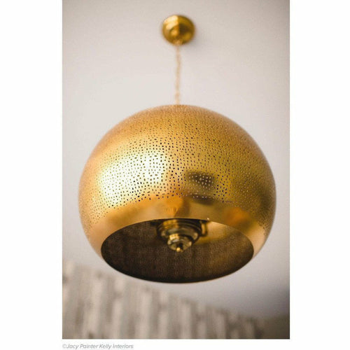 Regina Andrew Pierced Metal Sphere Pendant, Natural Brass-Pendant Lamps-Regina Andrew-Heaven's Gate Home
