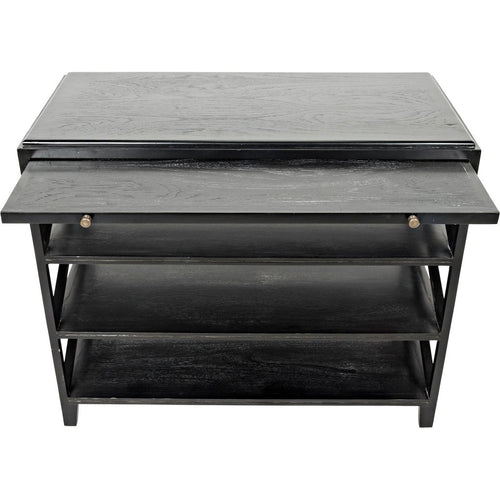 Noir Sutton Criss-Cross Side Table, Hand Rubbed Black - Mahogany & Veneer, 18"