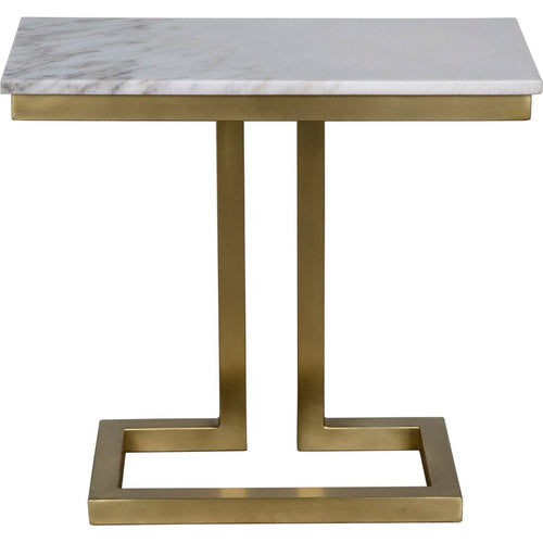 Noir Alonzo Side Table - Industrial Steel & Bianco Crown Marble, 13.5"