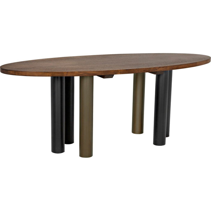 Primary vendor image of Noir Journal Oval Dining Table, Dark Walnut w/ Black & Aged Brass Steel Base, 32"