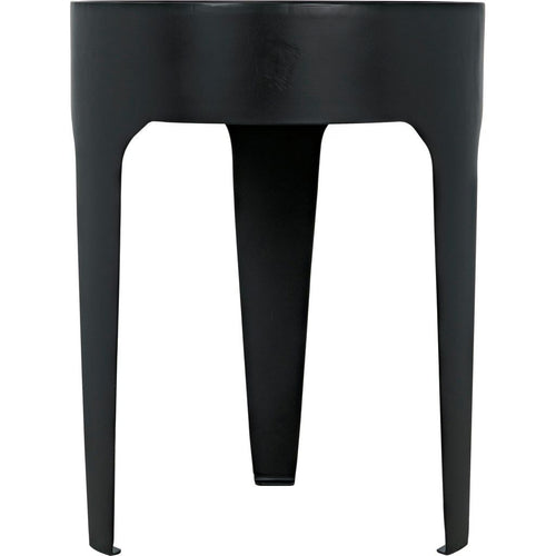 Noir Cylinder Side Table, Small - Industrial Steel & Bianco Crown Marble, 18"