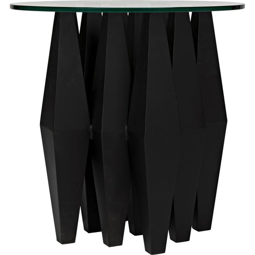 Noir Soldier Side Table, Black Steel w/ Glass Top, 24"