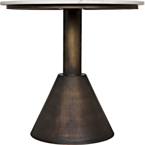 Noir Joseph Side Table, Aged Brass - Industrial Steel & White Marble, 30"