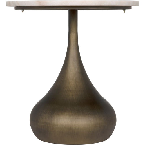 Noir Mateo Side Table, Aged Brass - Industrial Steel & White Marble, 18"