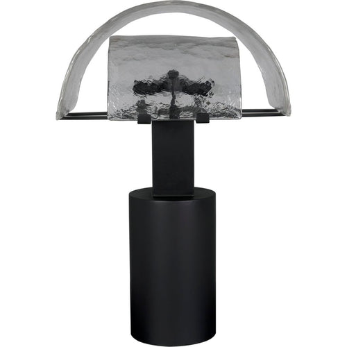 Noir Shiitake Lamp - Industrial Steel & Handblown Glass, 18"