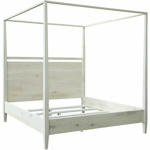 CFC Modern Distressed Oak 4-Poster Bed, Queen or King, White Wash